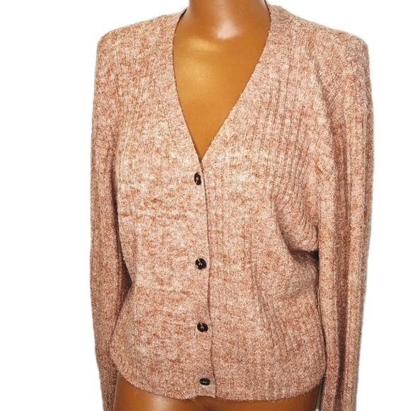 Altered State Cardigan Sweater Sz Med Rust Cable Knit Crop V-Neck 3 Button Nwt - Picture 2 of 10